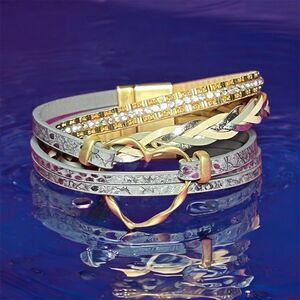 Elegant Multi-Layer Heart Charm Bracelet with Crystal Accents